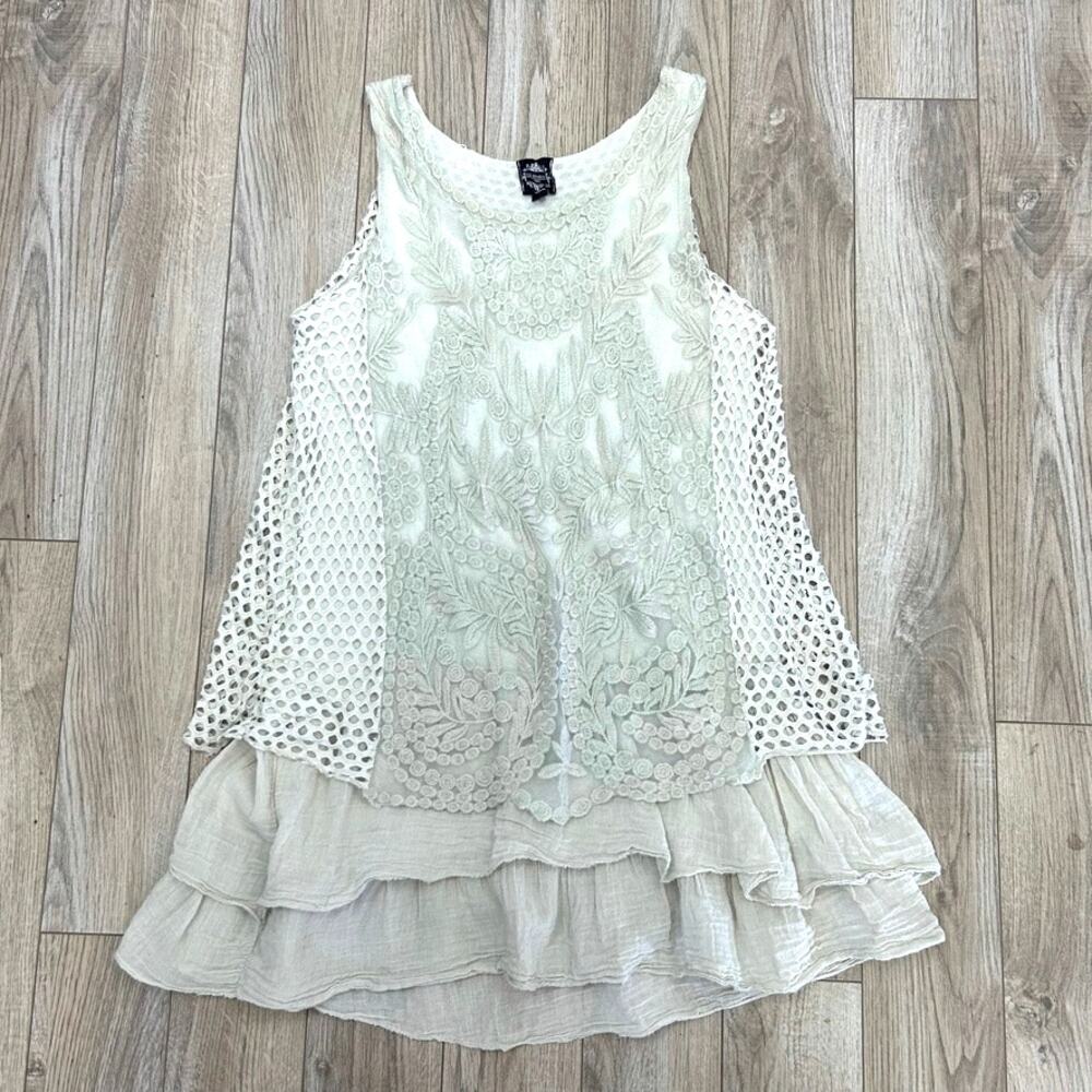 Le Marais Sleeveless 100% Silk Embroidered Layered S Tank Fairy Cottagecore